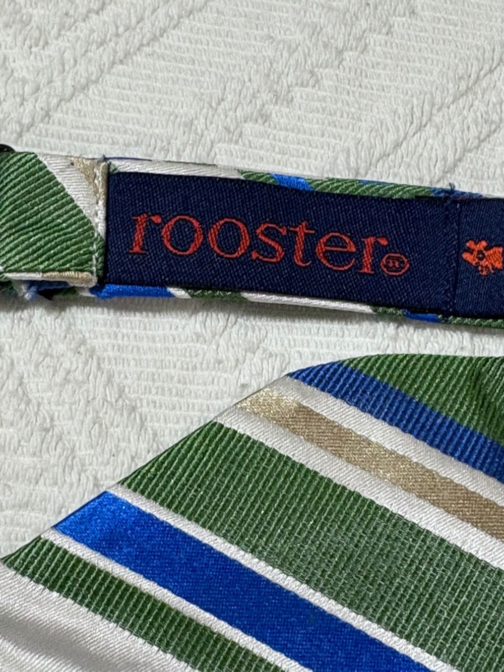 Vintage Rooster 100% Silk Striped Bow Tie Adjustable Preppy
